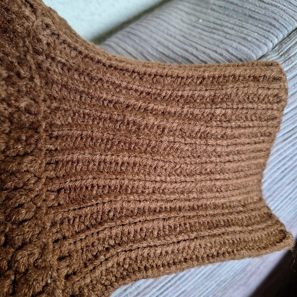 Unisex Oversized Cable Knit Sweater SzXL Long Sleeves Brown Loose Knit - Picture 4 of 8